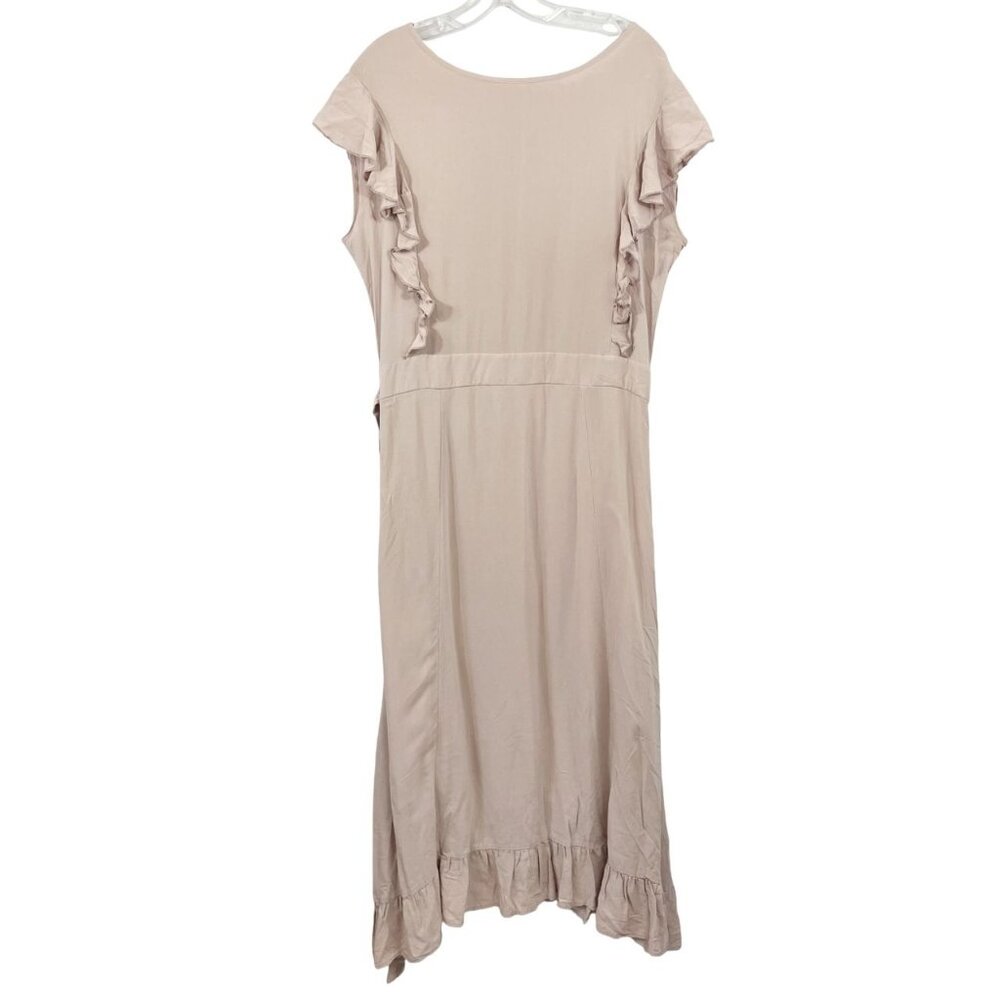 Bohme‎ Blush Pink Ruffle Maxi Dress Tie Waist Boho Linen Blend - Size Large